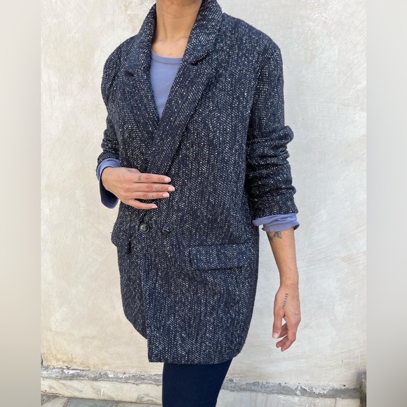 Forever 21 Jackets & Blazers - Forever21 Blue White Woven Overcoat